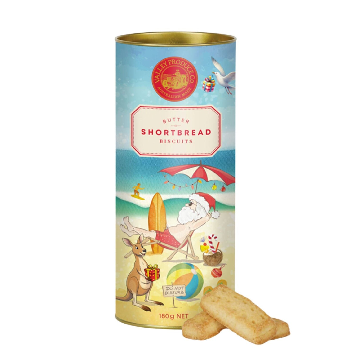 Christmas Shortbread Tube Santa On The Beach - Gourmet Brands